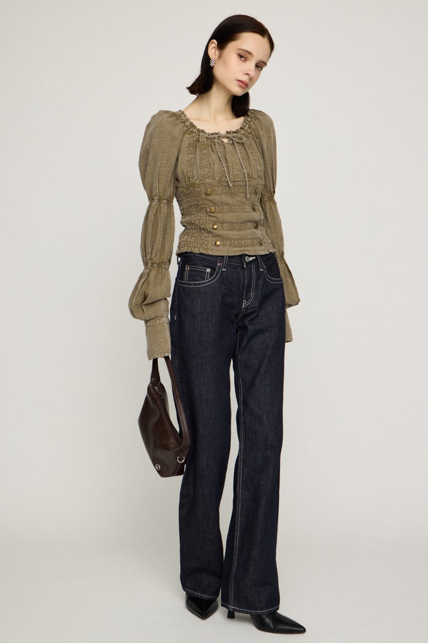 WASHED BUTTON SHIRRING ブラウス L/KHA FREE