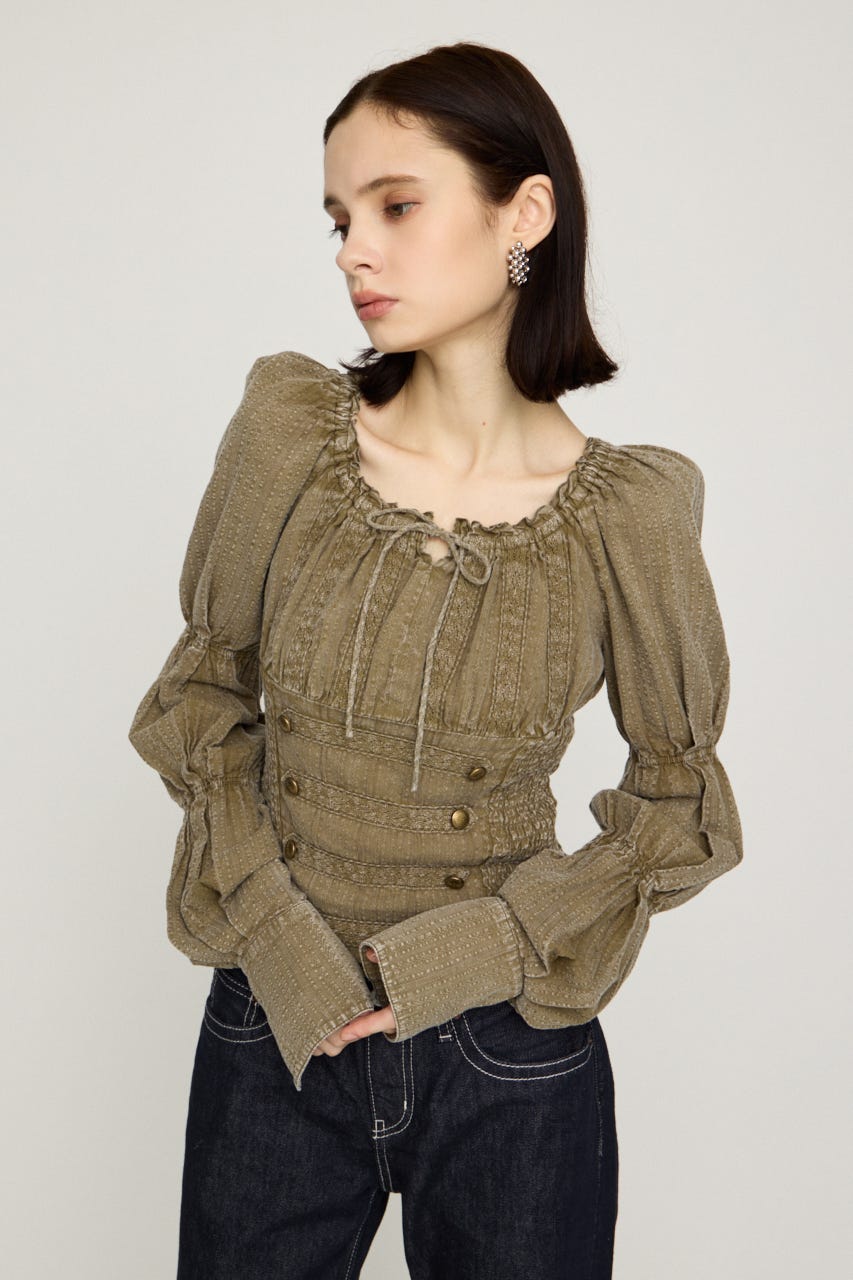 WASHED BUTTON SHIRRING ブラウス L/KHA FREE