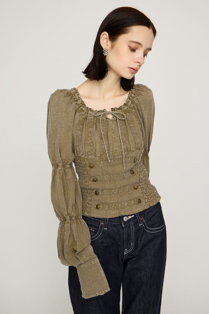 WASHED BUTTON SHIRRING ブラウス L/KHA FREE