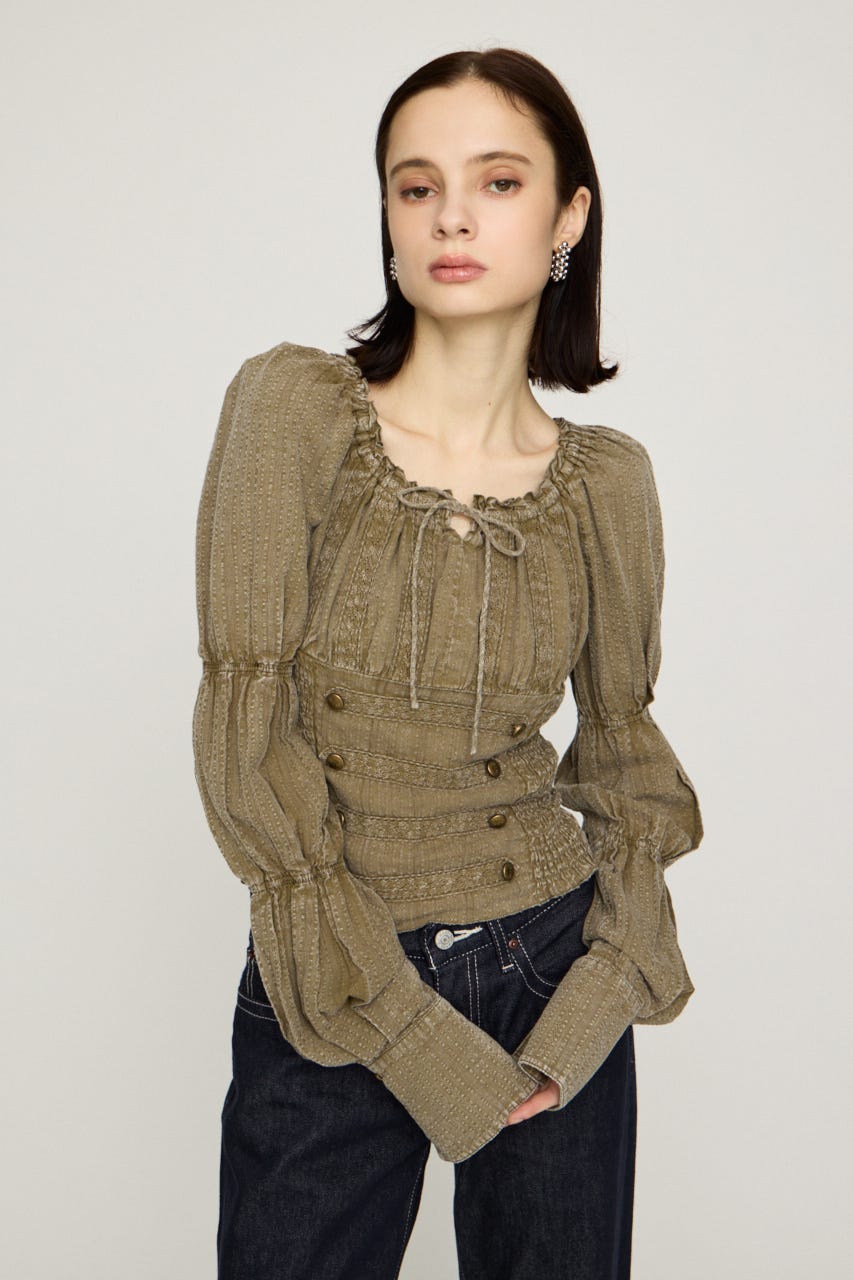 WASHED BUTTON SHIRRING ブラウス L/KHA FREE