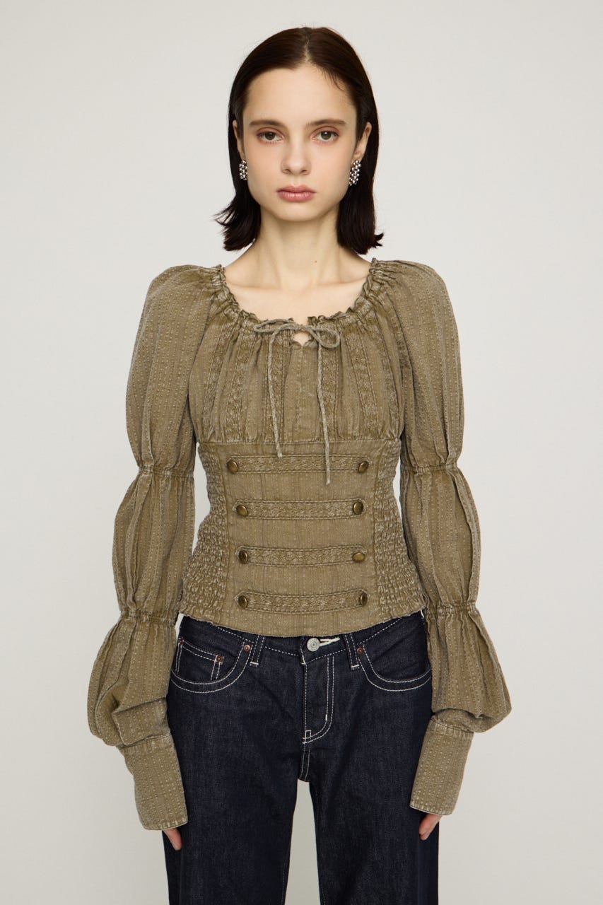 WASHED BUTTON SHIRRING ブラウス L/KHA FREE