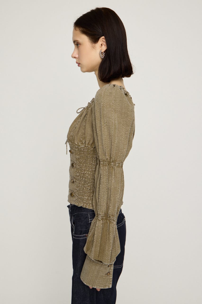 WASHED BUTTON SHIRRING ブラウス L/KHA FREE
