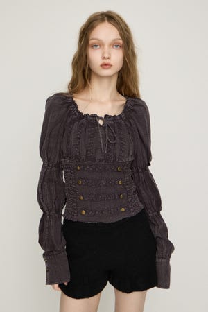 WASHED BUTTON SHIRRING ブラウス