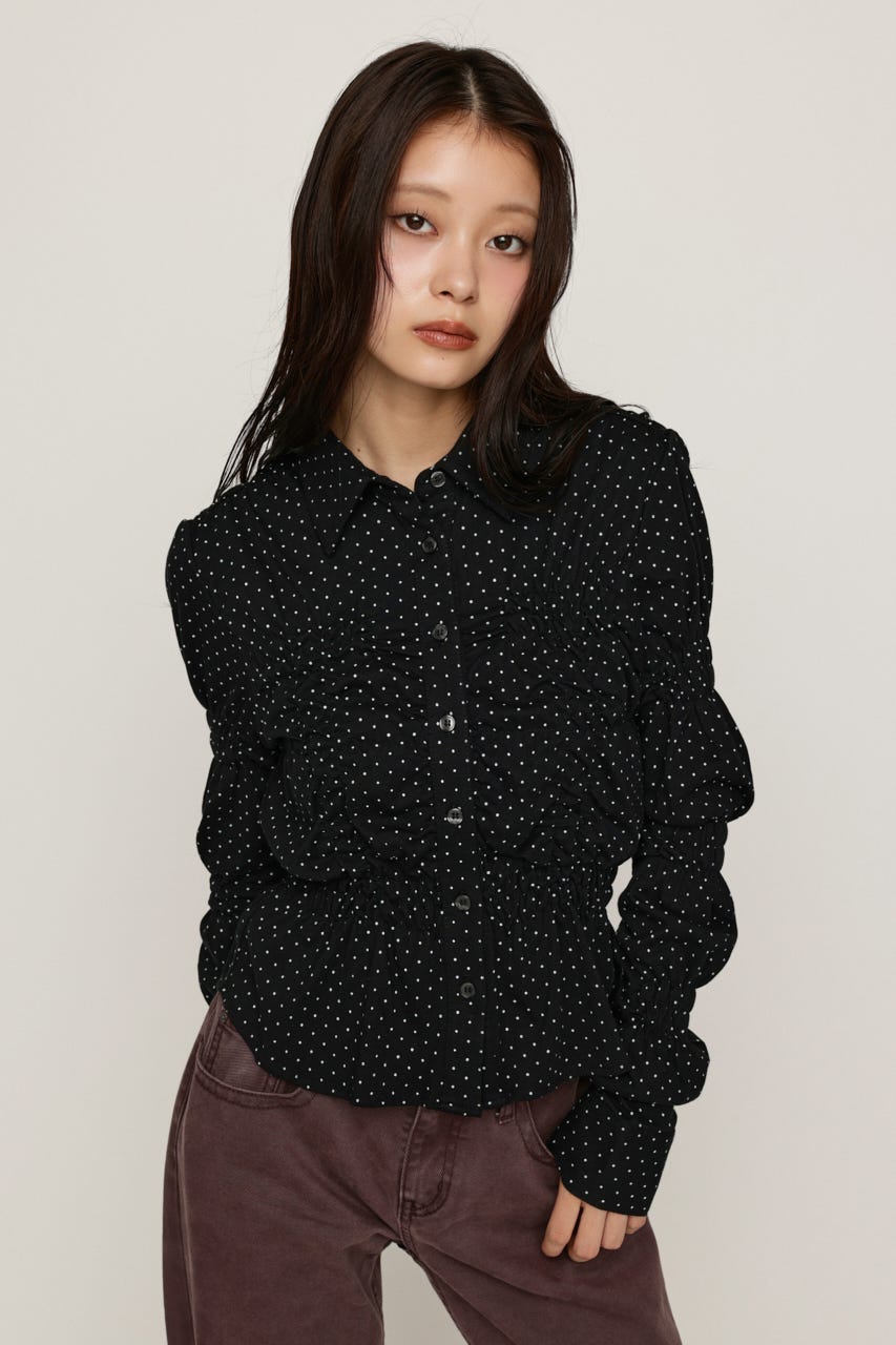 RANDOM SHIRRING CUT トップス BLK FREE