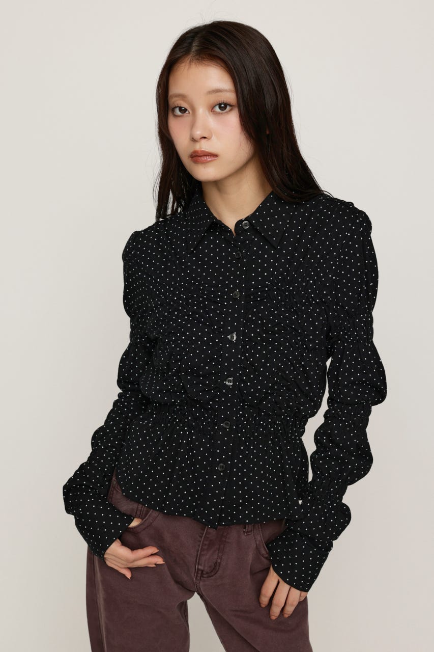 RANDOM SHIRRING CUT トップス BLK FREE