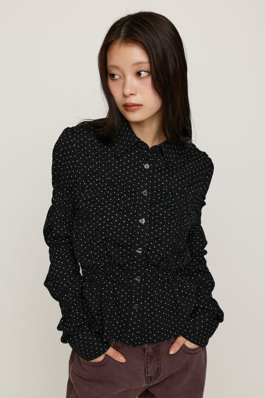 RANDOM SHIRRING CUT トップス BLK FREE
