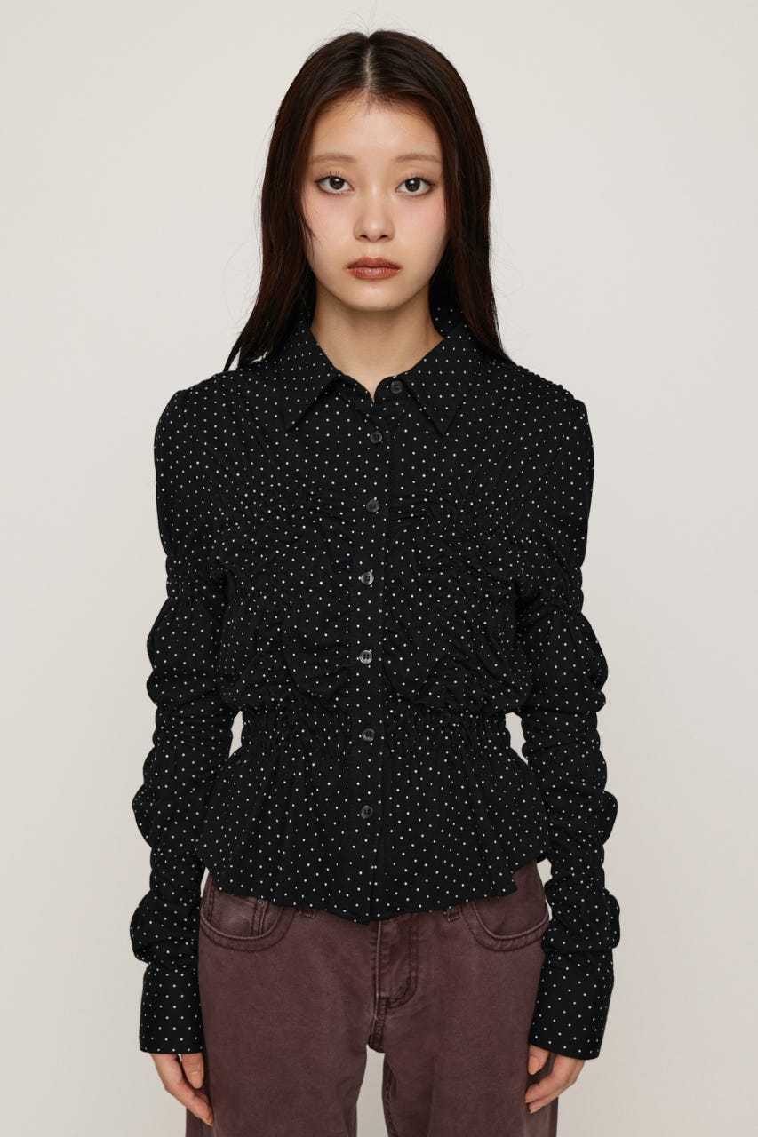 RANDOM SHIRRING CUT トップス BLK FREE