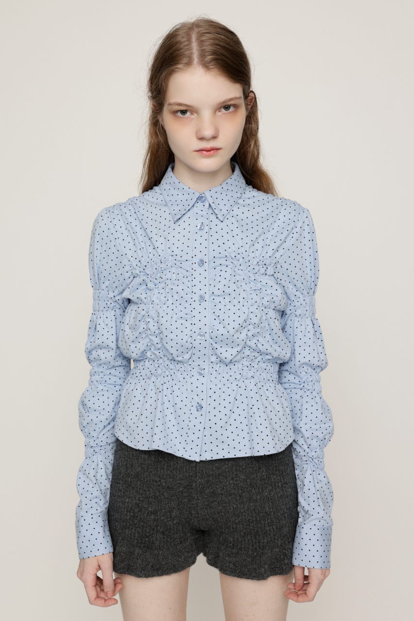 RANDOM SHIRRING CUT トップス L/BLU FREE