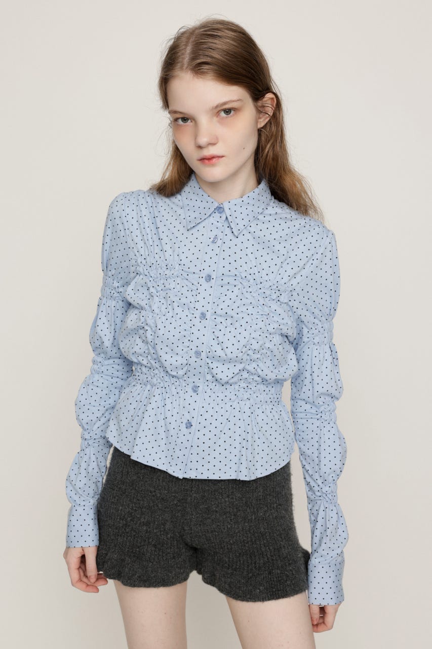 RANDOM SHIRRING CUT トップス L/BLU FREE