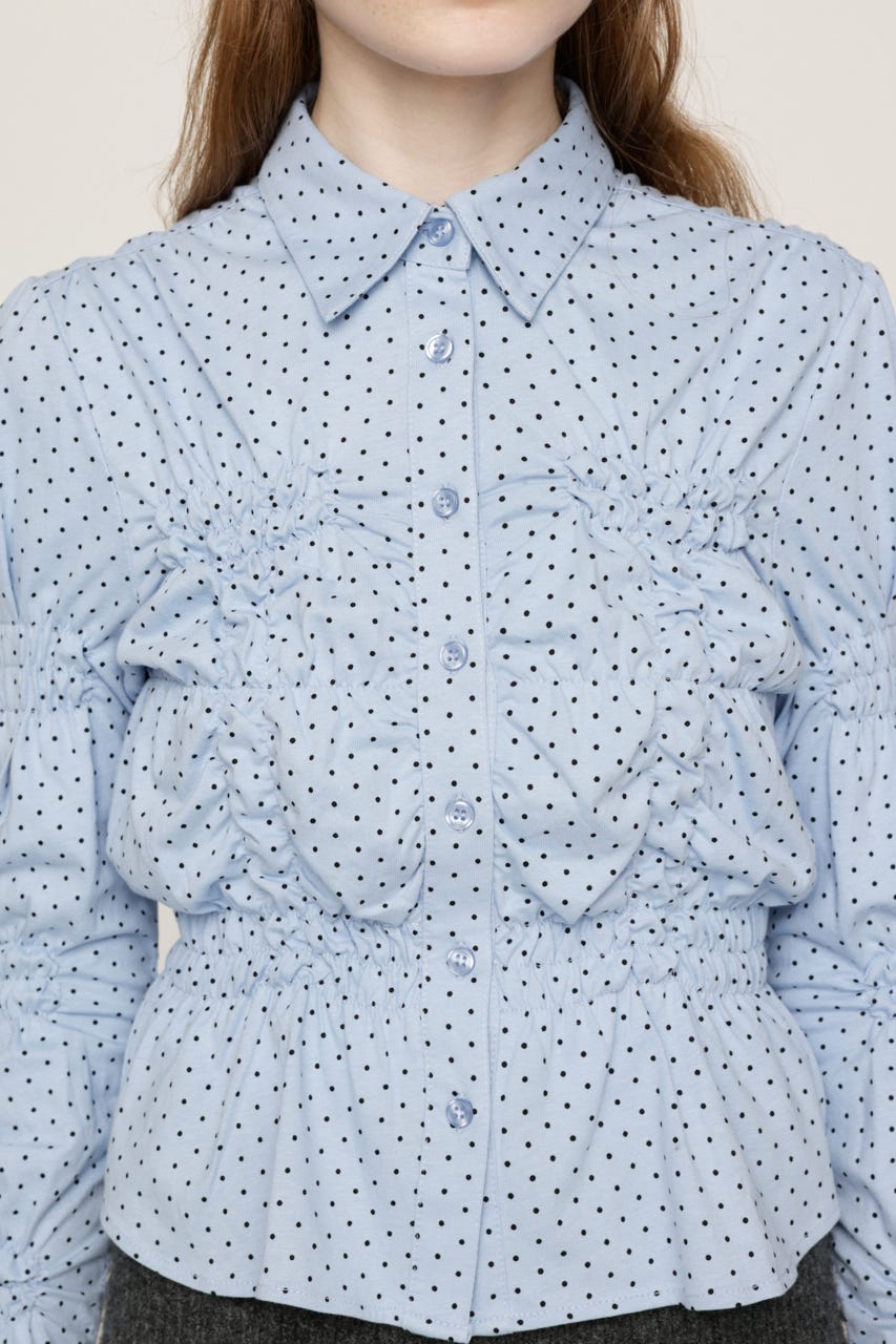 RANDOM SHIRRING CUT トップス L/BLU FREE