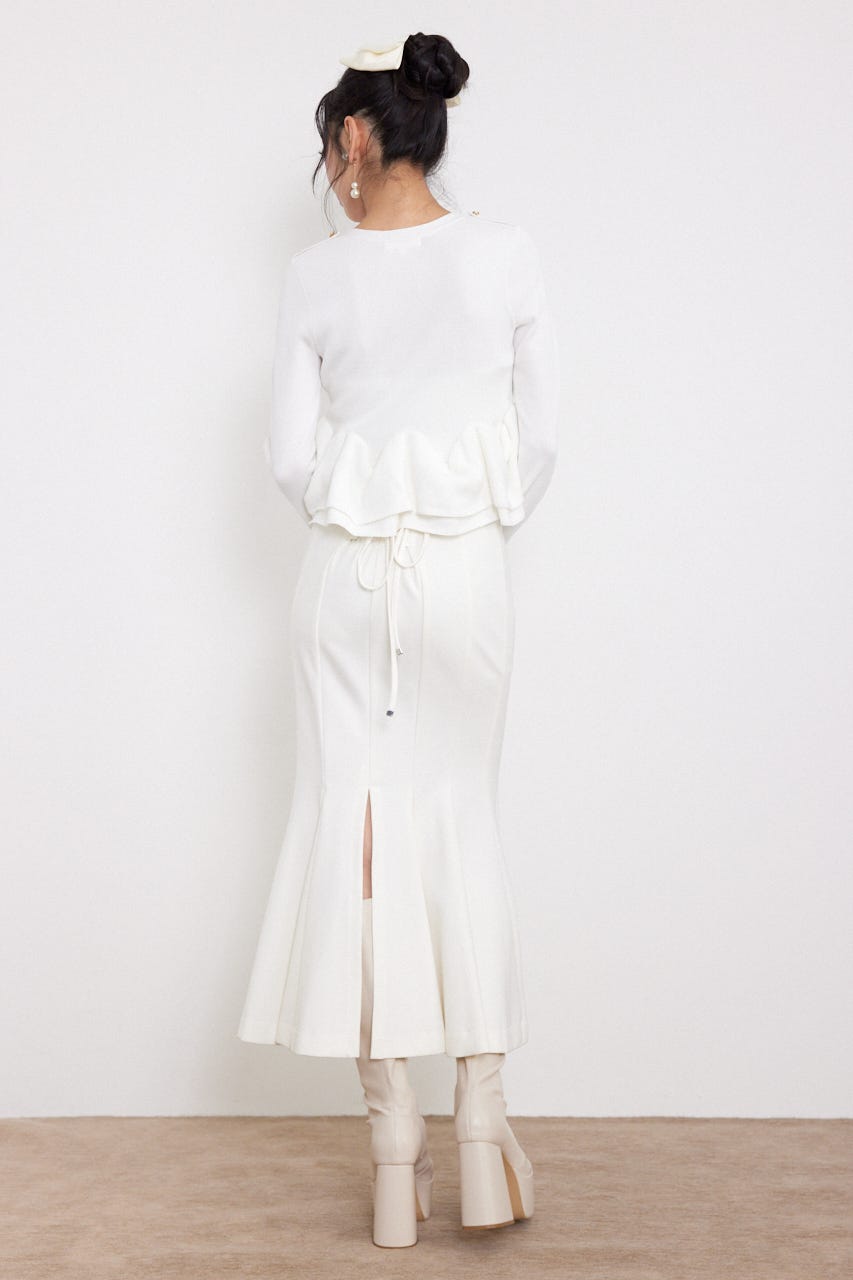 ボタンロングスリーブペプラムニットトップス WHT FREE