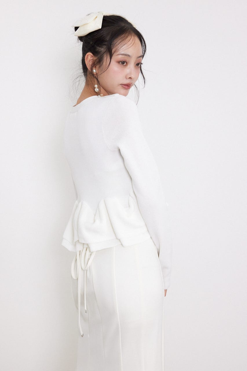 ボタンロングスリーブペプラムニットトップス WHT FREE