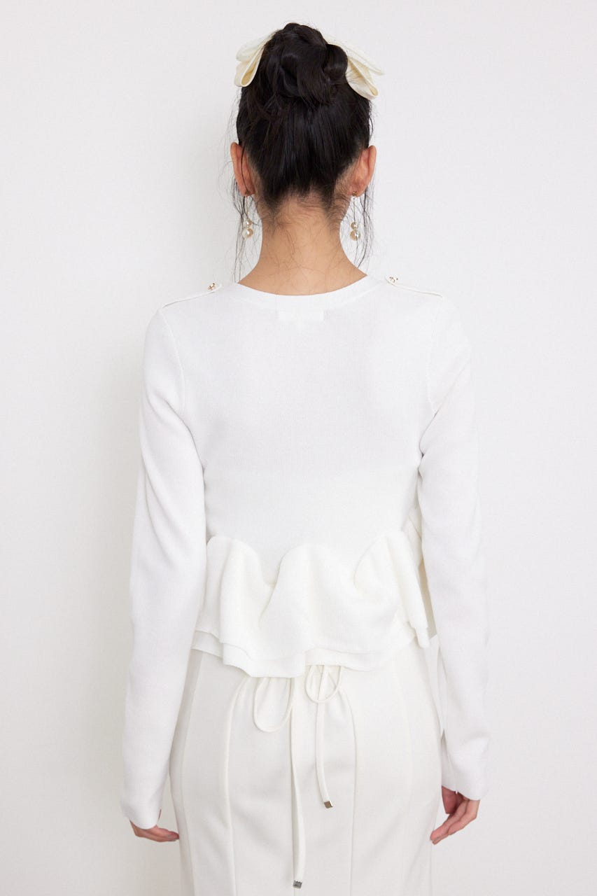 ボタンロングスリーブペプラムニットトップス WHT FREE