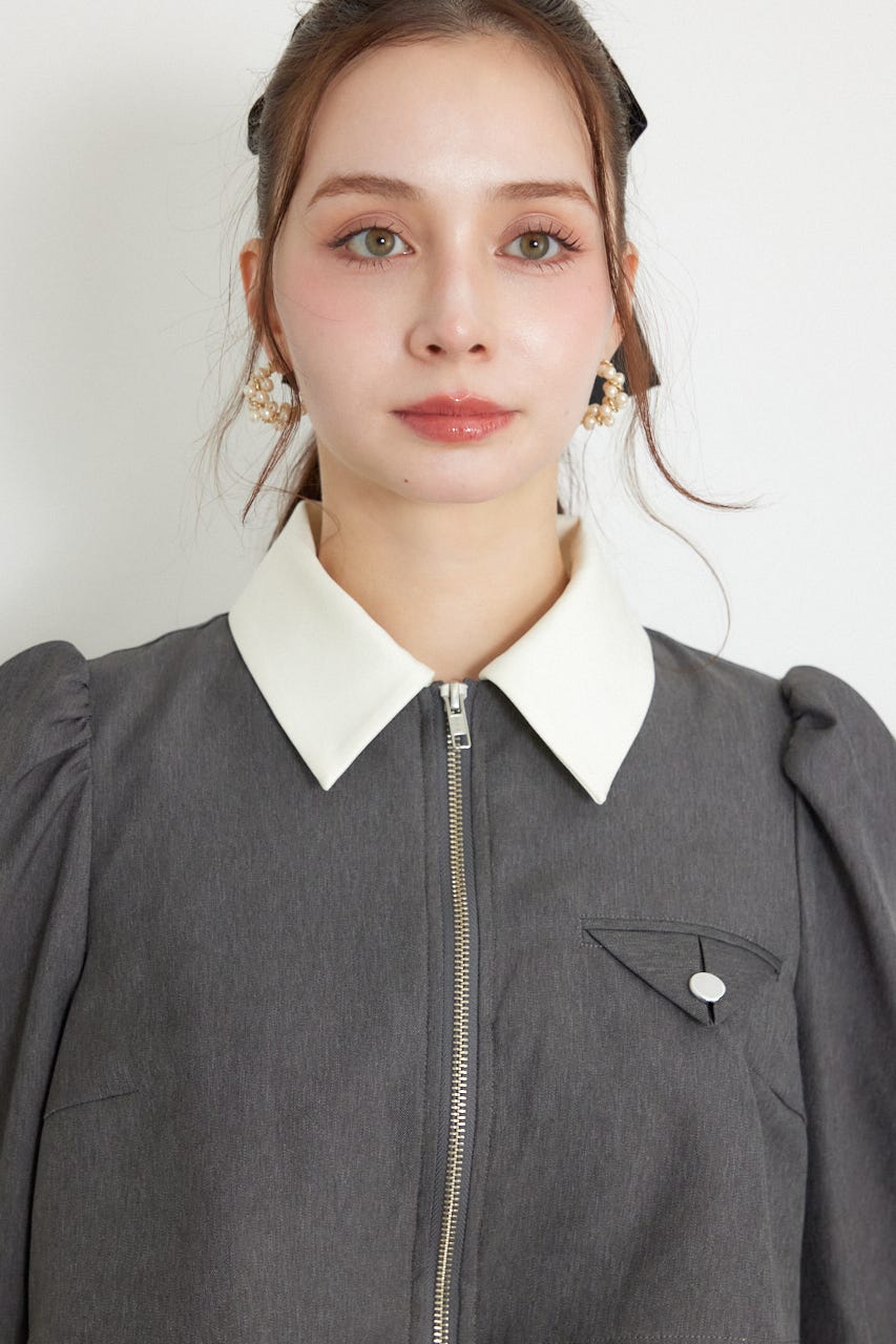 バストディティールロングスリーブフレアワンピース GRY S