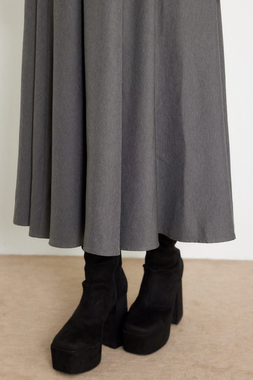 バストディティールロングスリーブフレアワンピース GRY S