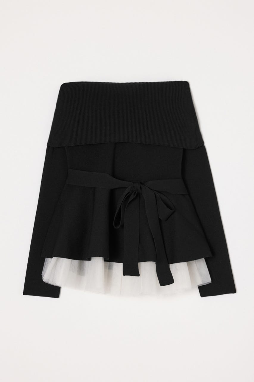 チュールレイヤードペプラムニットトップス BLK FREE