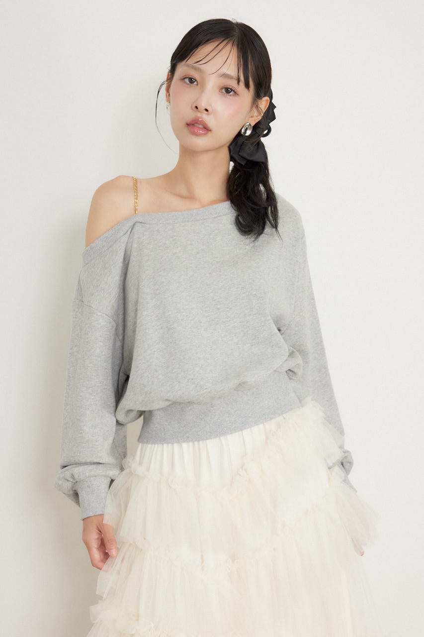 ワンショルダーボリュームスウェットトップス GRY FREE