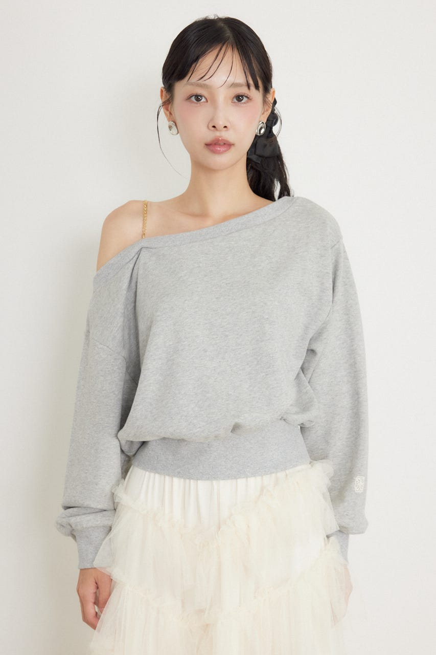 ワンショルダーボリュームスウェットトップス GRY FREE