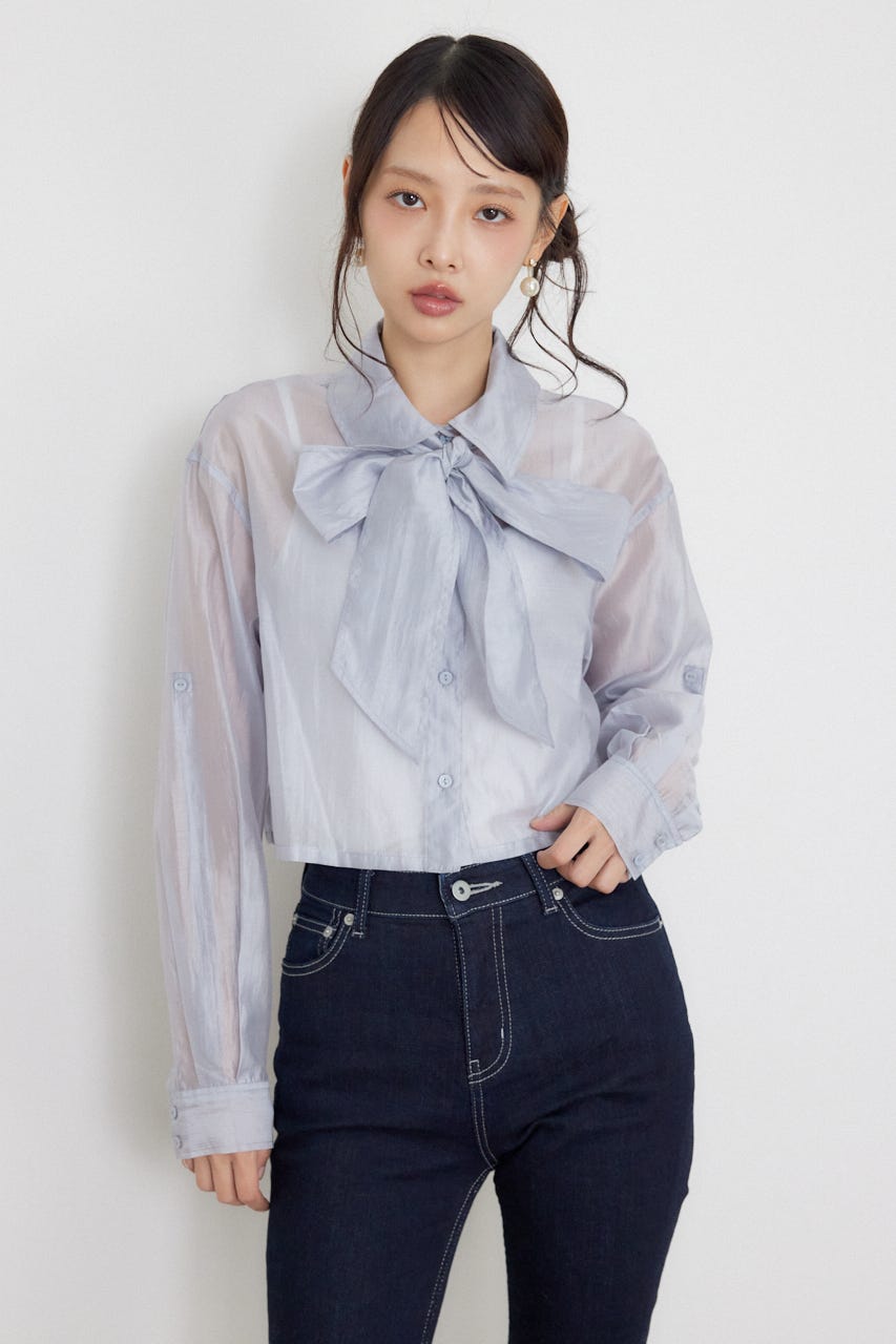 クロップドシアーシャツ L/BLU FREE