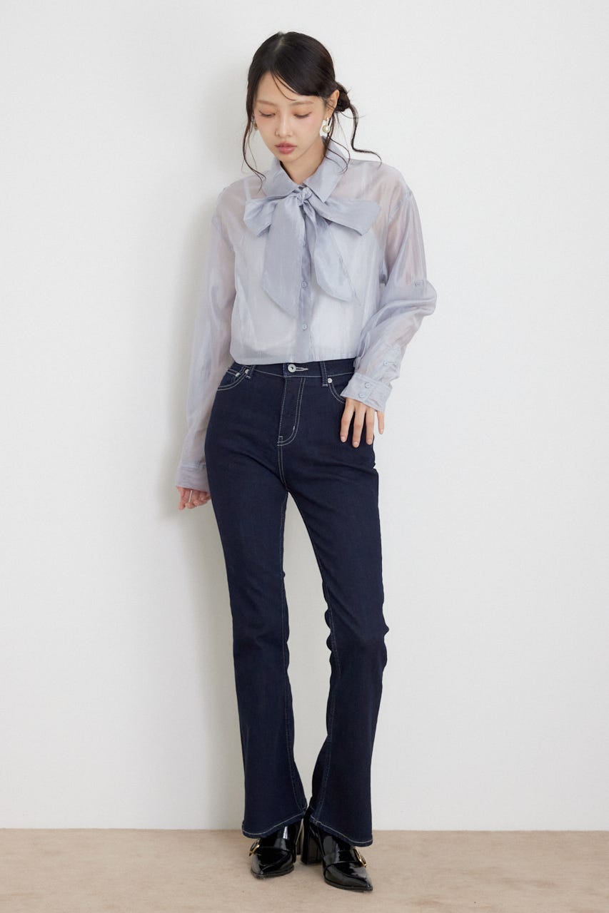 クロップドシアーシャツ L/BLU FREE