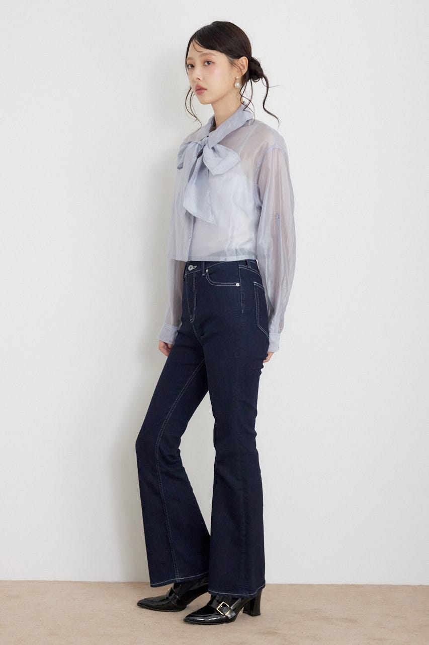クロップドシアーシャツ L/BLU FREE