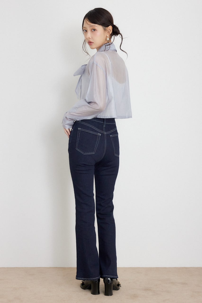 クロップドシアーシャツ L/BLU FREE