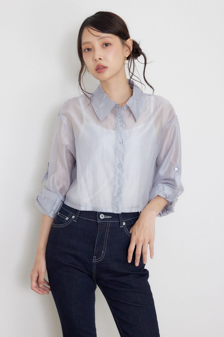 クロップドシアーシャツ L/BLU FREE