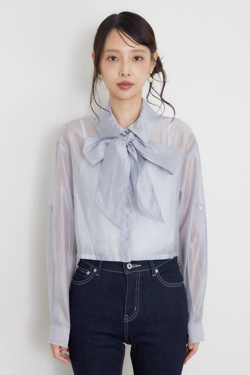 クロップドシアーシャツ L/BLU FREE