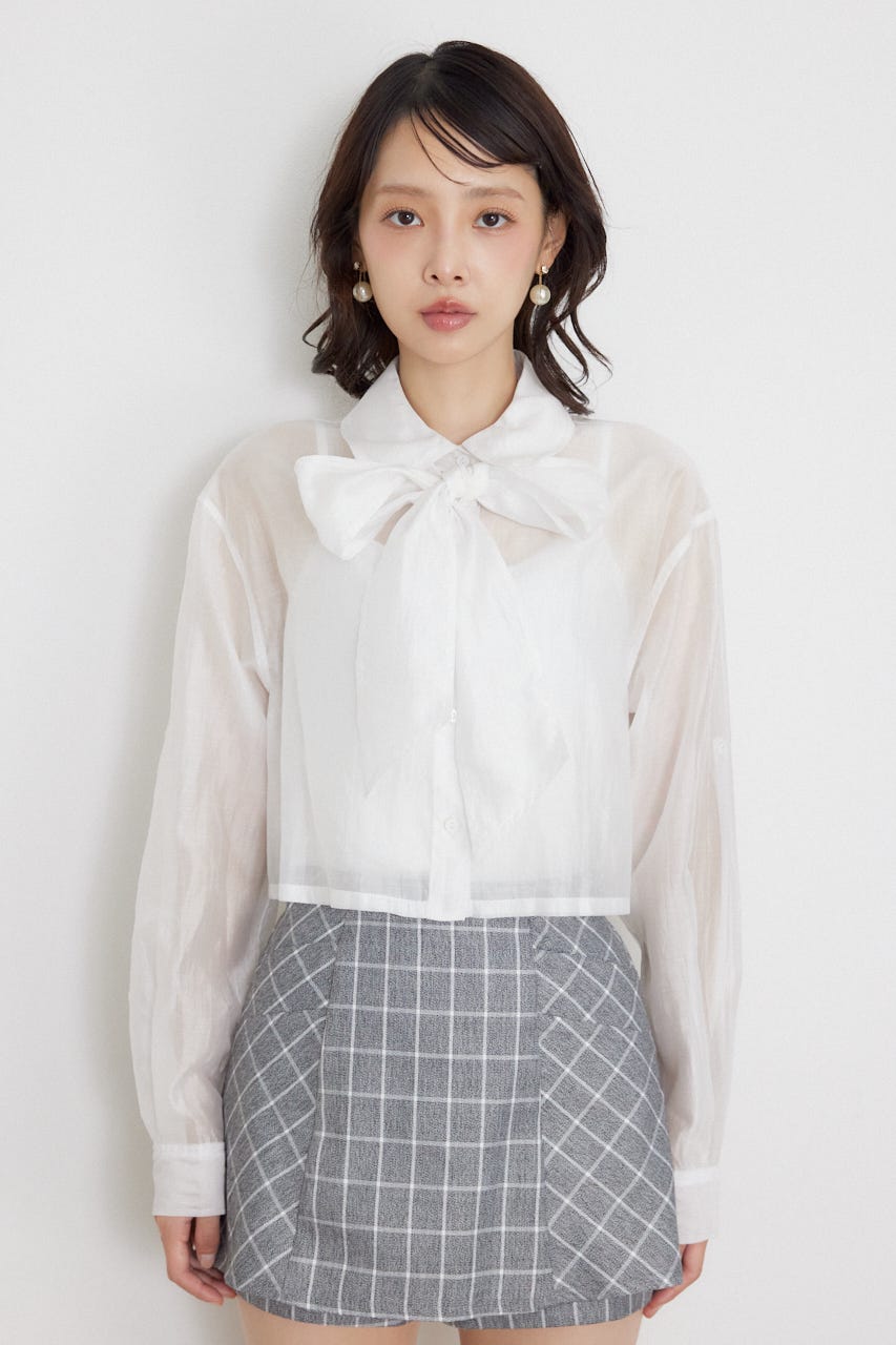 クロップドシアーシャツ WHT FREE