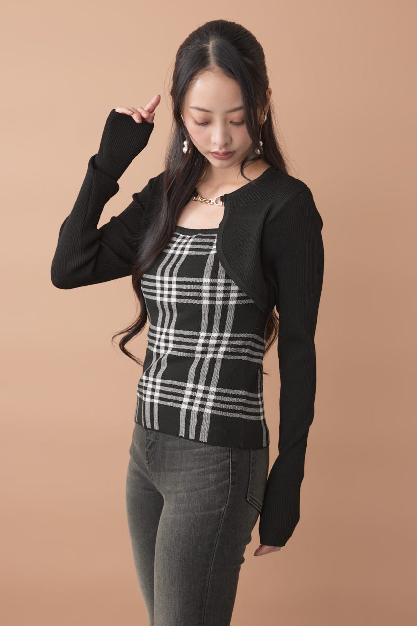 ボレロレイヤードニットトップス BLK FREE
