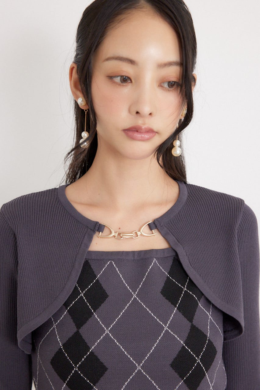 ボレロレイヤードニットトップス GRY FREE