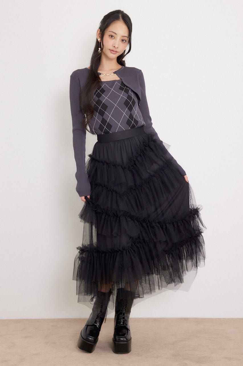 ボレロレイヤードニットトップス GRY FREE