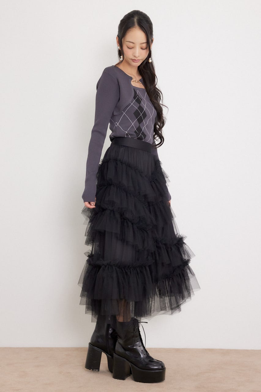 ボレロレイヤードニットトップス GRY FREE