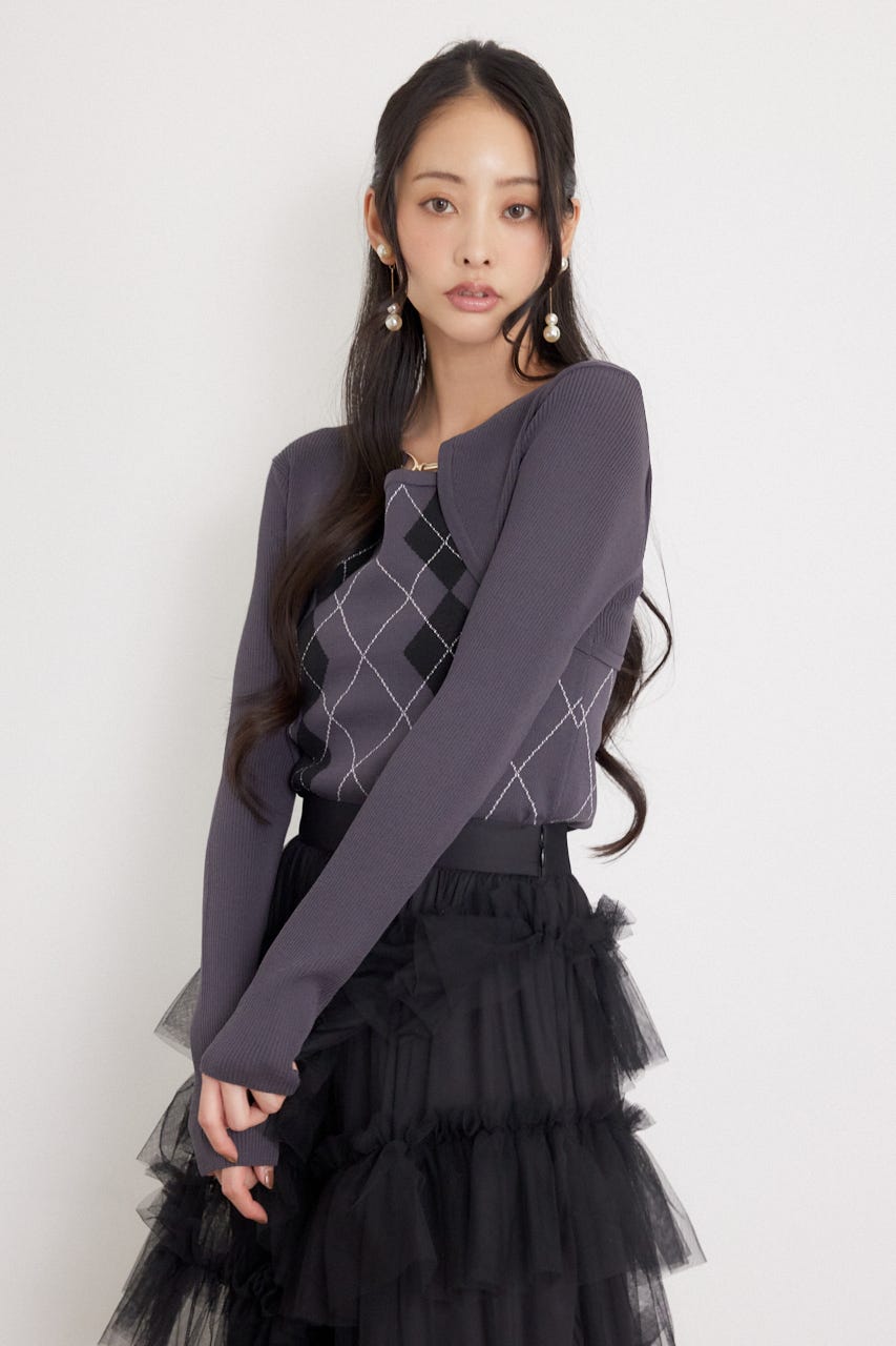 ボレロレイヤードニットトップス GRY FREE