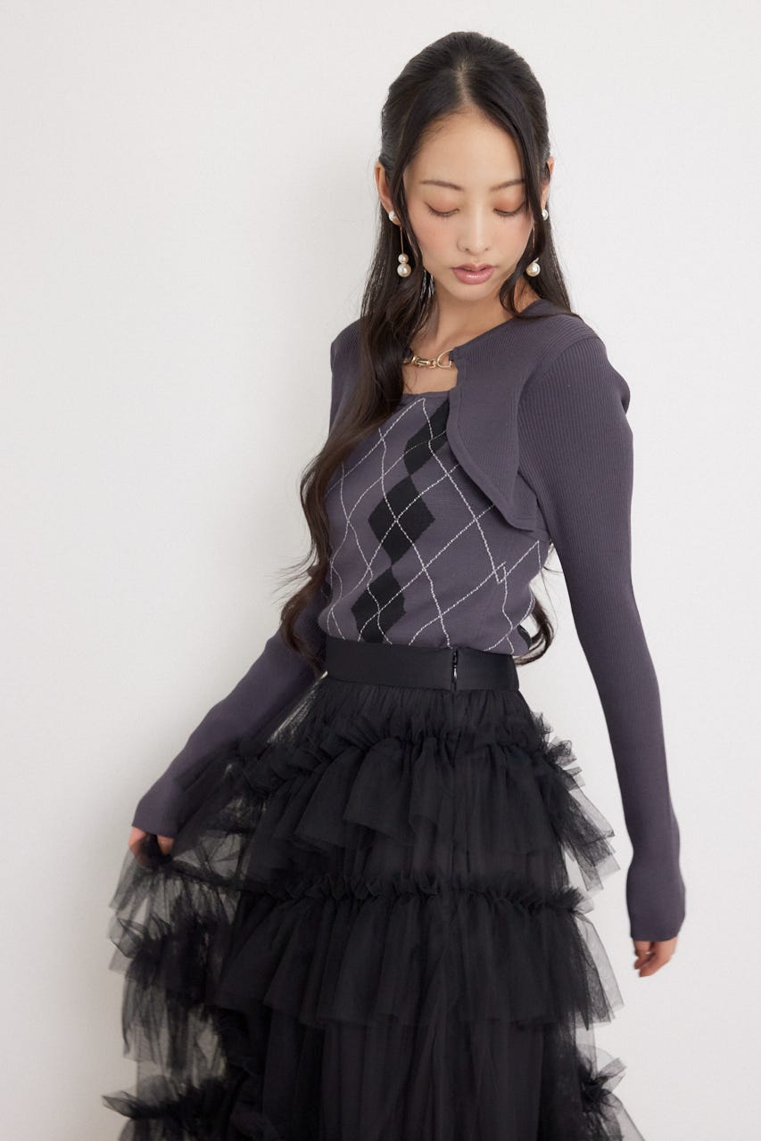 ボレロレイヤードニットトップス GRY FREE