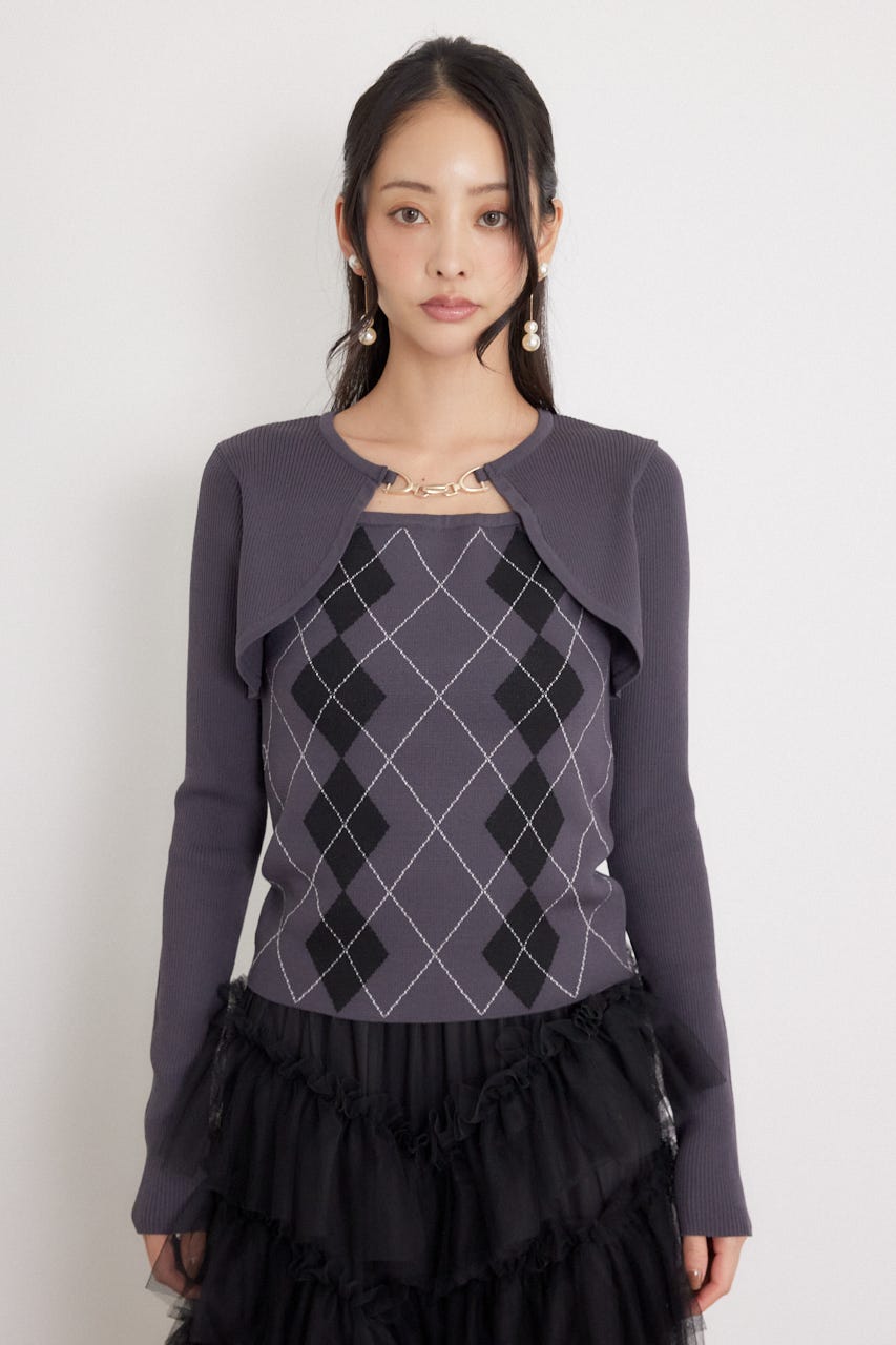 ボレロレイヤードニットトップス GRY FREE