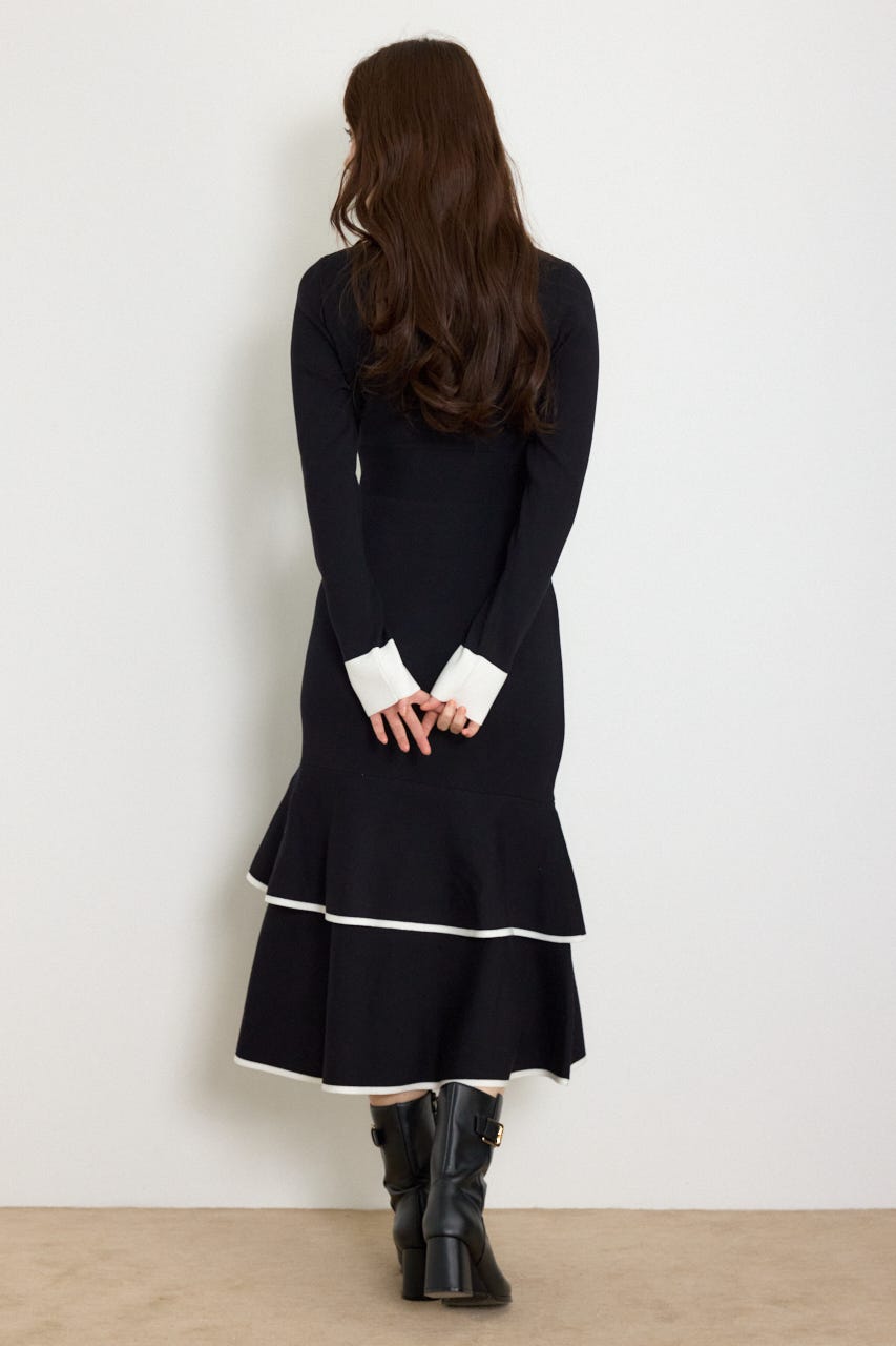 バイカラータイトマーメイドニットワンピース BLK FREE