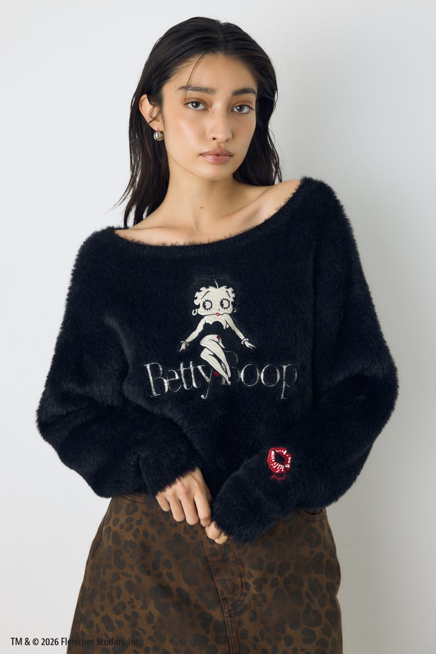 【Betty Boop(TM)×AZUL】シャギーニット BLK FREE