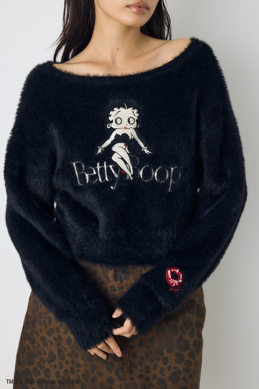 【Betty Boop(TM)×AZUL】シャギーニット BLK FREE