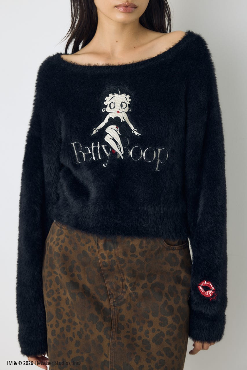 【Betty Boop(TM)×AZUL】シャギーニット BLK FREE