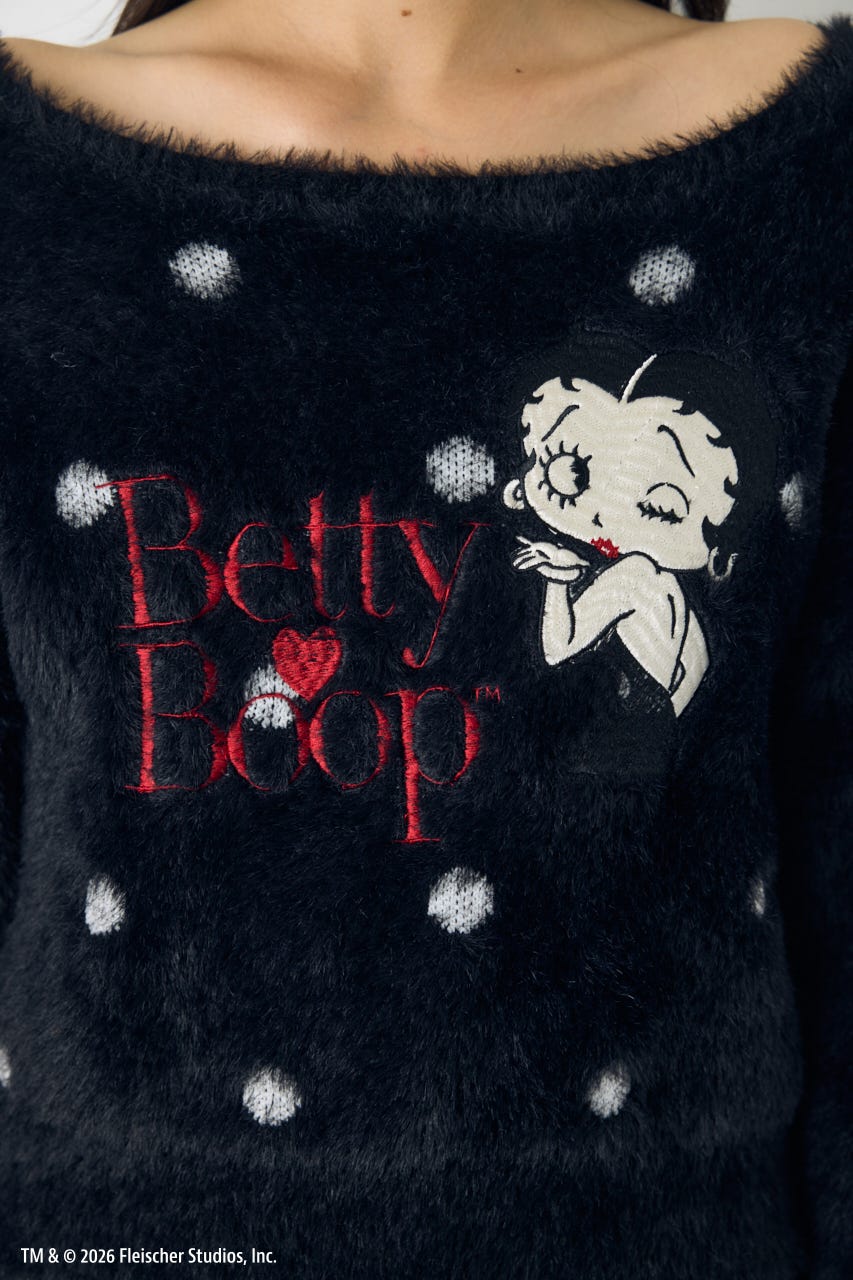 【Betty Boop(TM)×AZUL】シャギーニット 柄BLK FREE