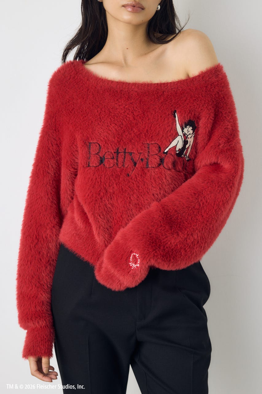 【Betty Boop(TM)×AZUL】シャギーニット RED FREE