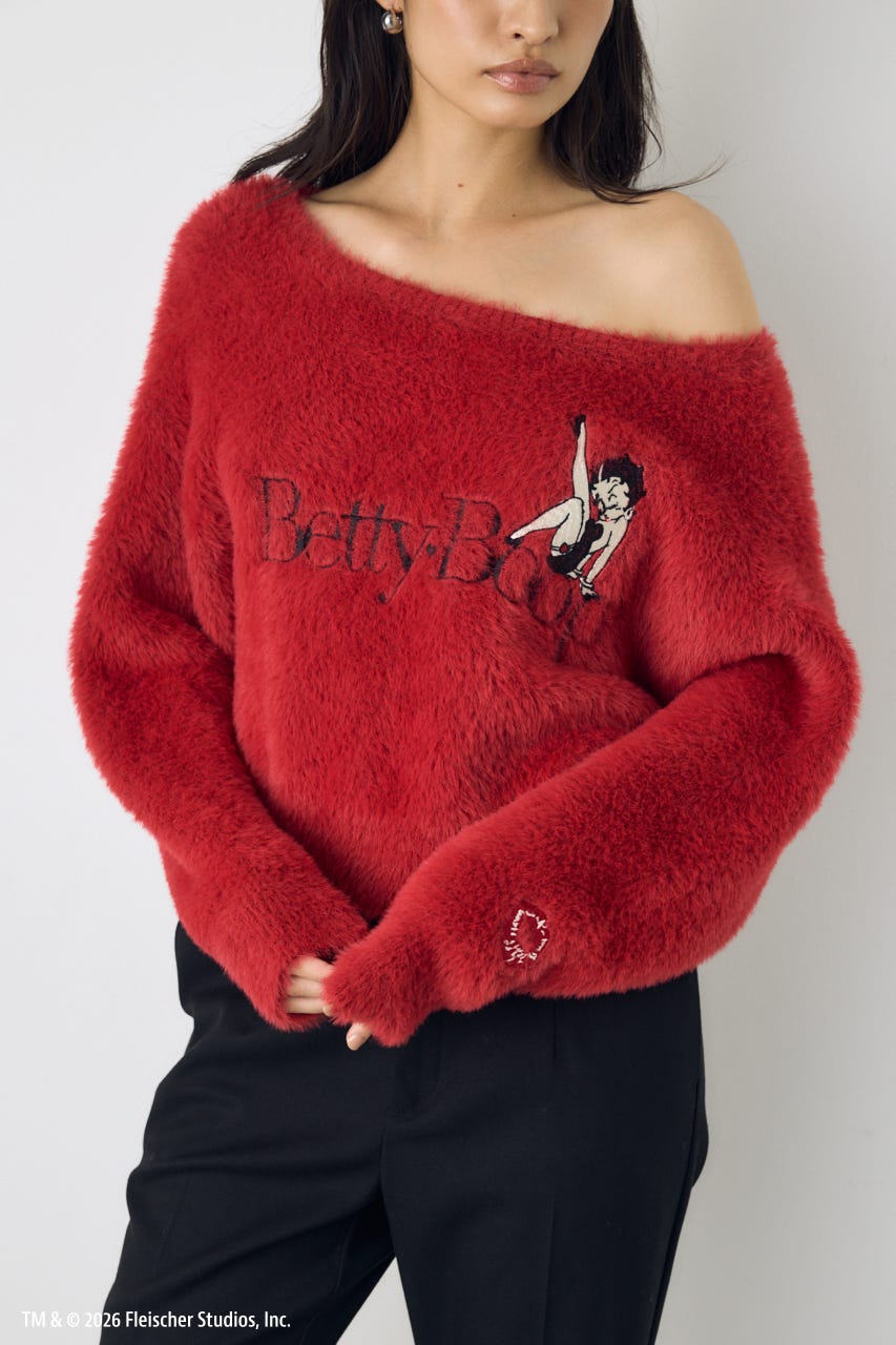 【Betty Boop(TM)×AZUL】シャギーニット RED FREE