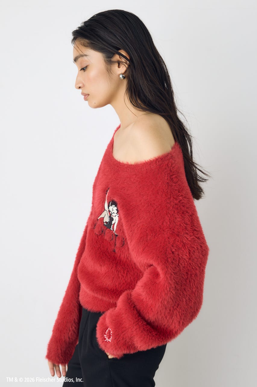 【Betty Boop(TM)×AZUL】シャギーニット RED FREE