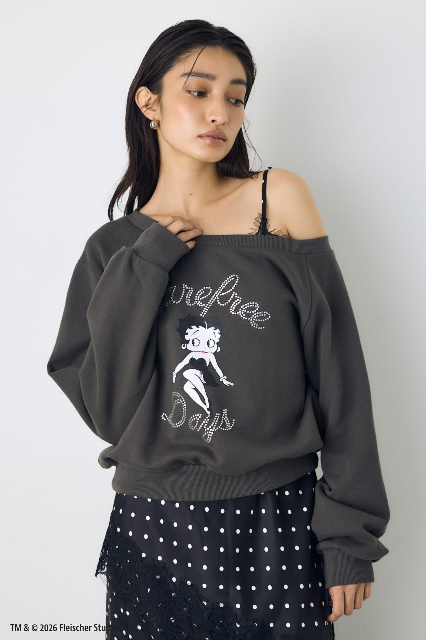 【Betty Boop(TM)×AZUL】ワンショルスウェット BLK FREE