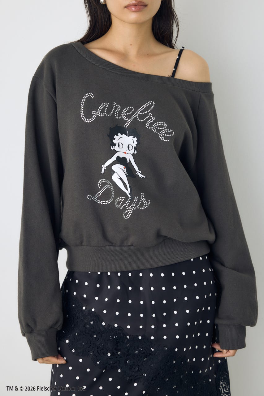 【Betty Boop(TM)×AZUL】ワンショルスウェット BLK FREE