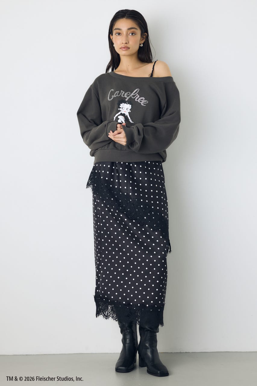 【Betty Boop(TM)×AZUL】ワンショルスウェット BLK FREE