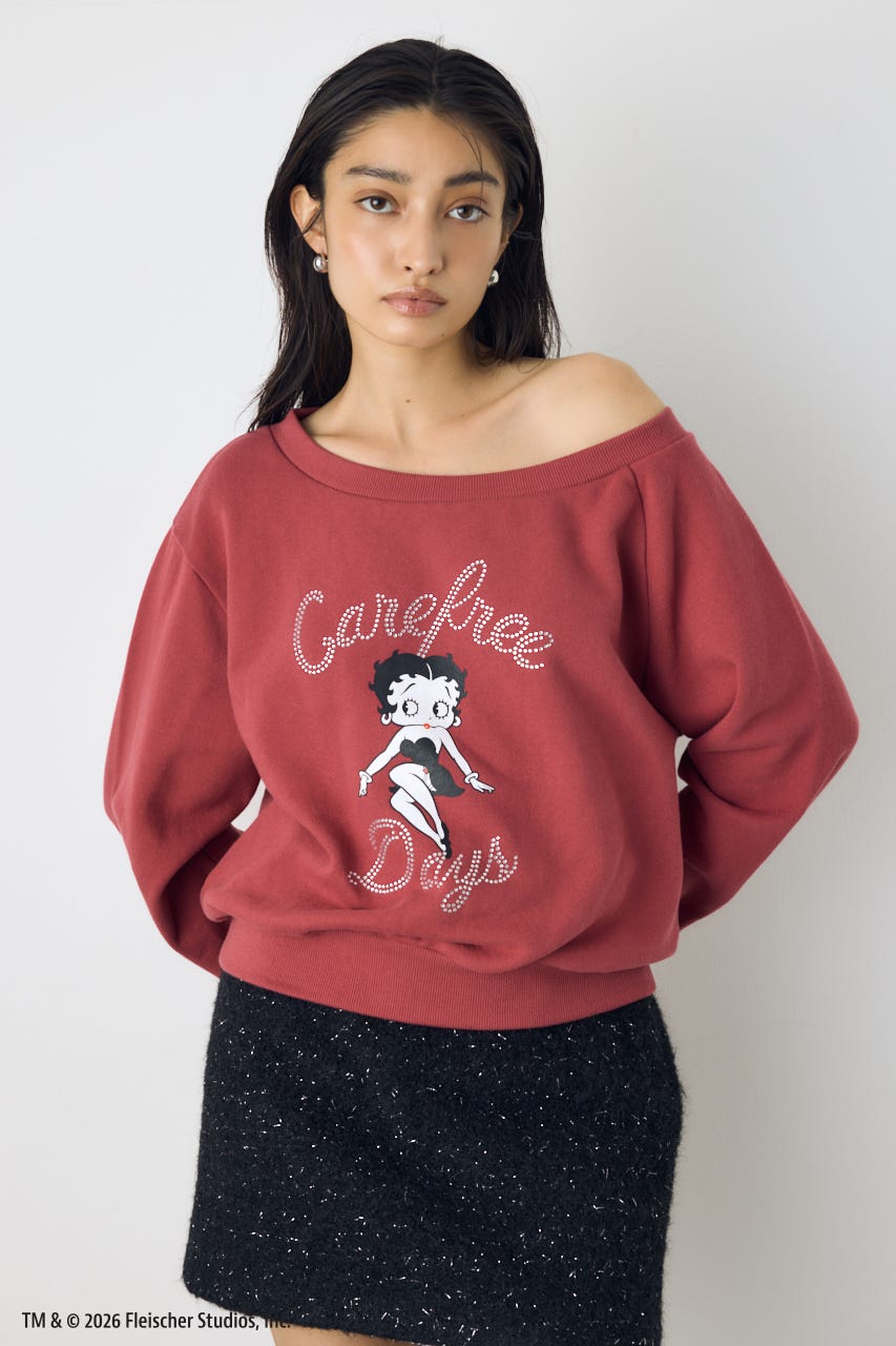 【Betty Boop(TM)×AZUL】ワンショルスウェット RED FREE