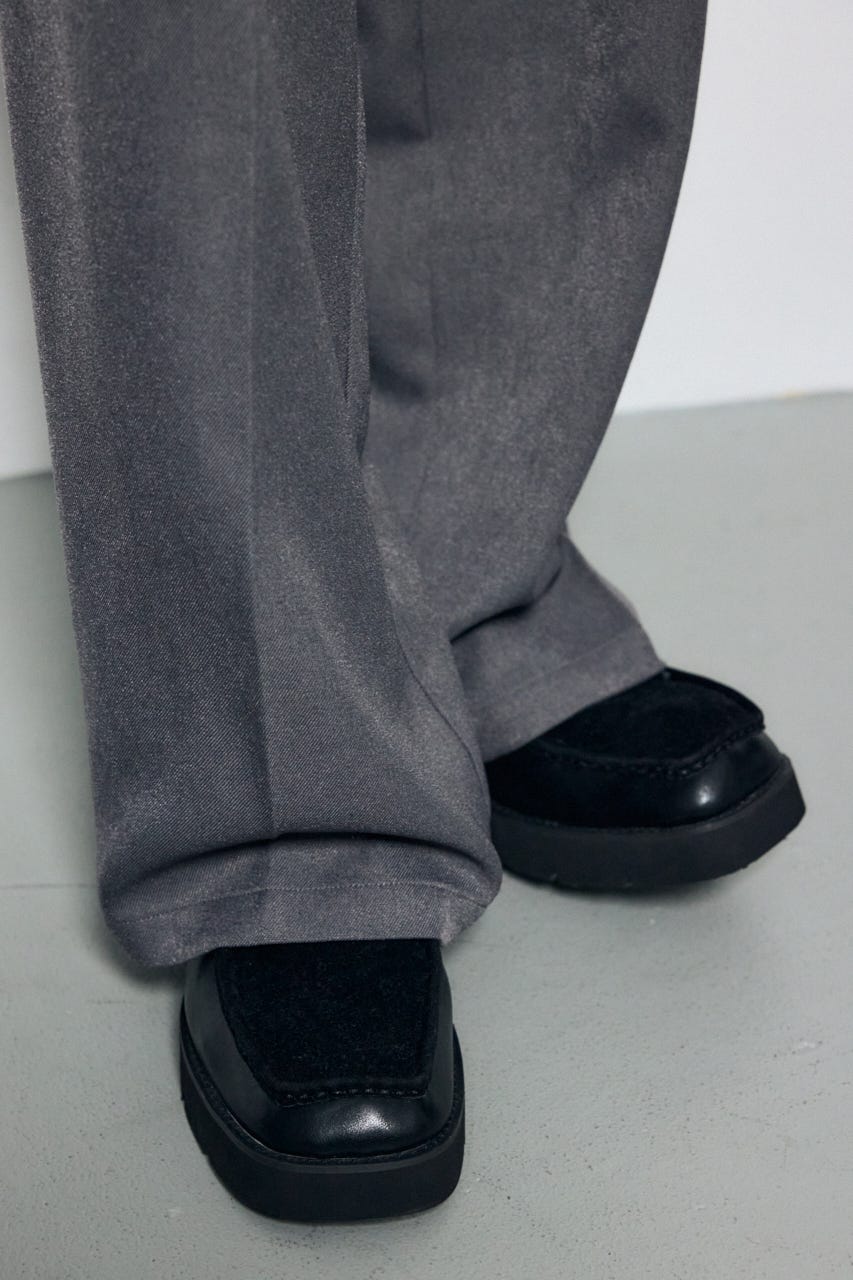ウールライクツータックワイドパンツ T.GRY L