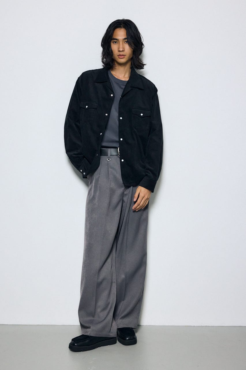 ウールライクツータックワイドパンツ T.GRY L